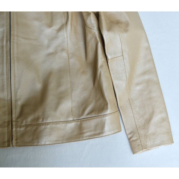 Dialogue Champagne Leather Metallic Women's Jacket Medium - Picture 4 of 12